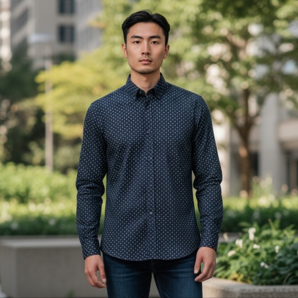 Beverly Hills Polo Club Dark Blue Geometric Shirt
